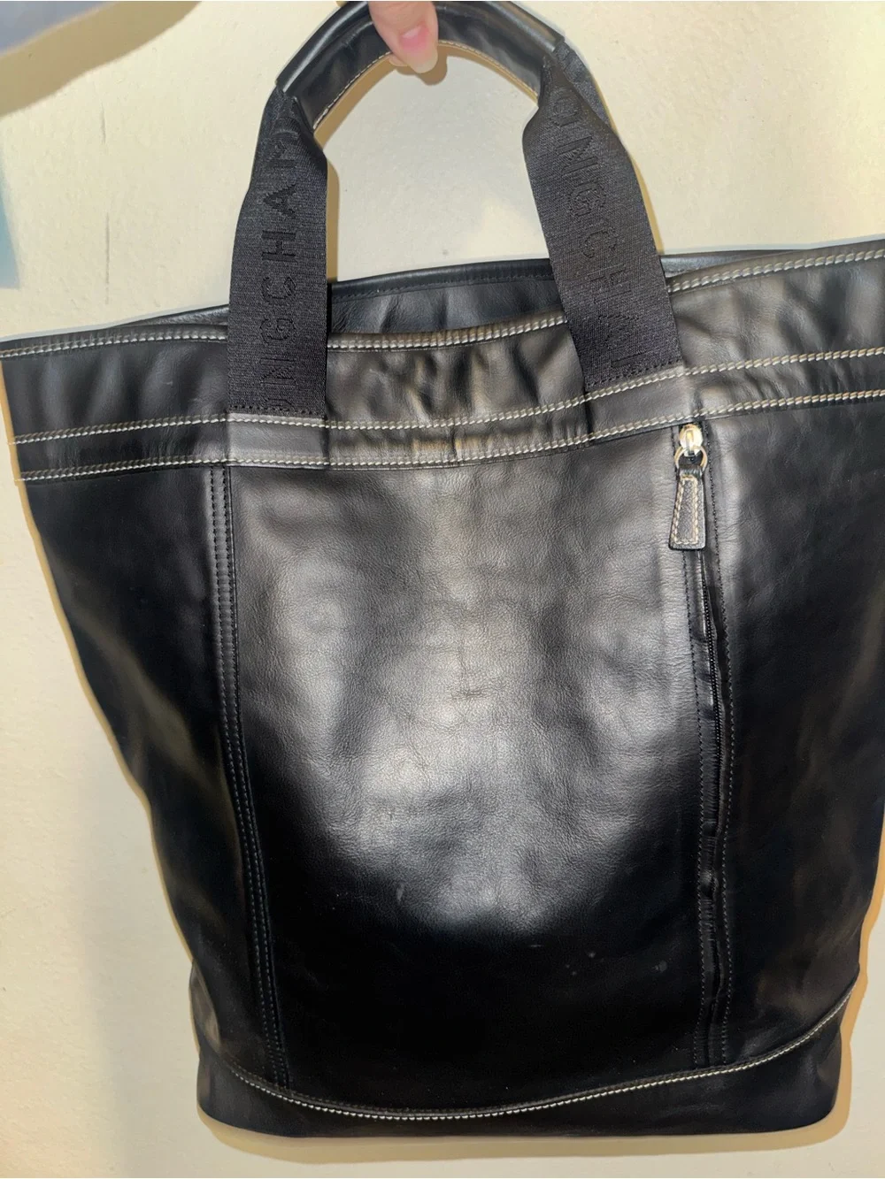 Longchamp Black Leather top handle laptop tote EUC